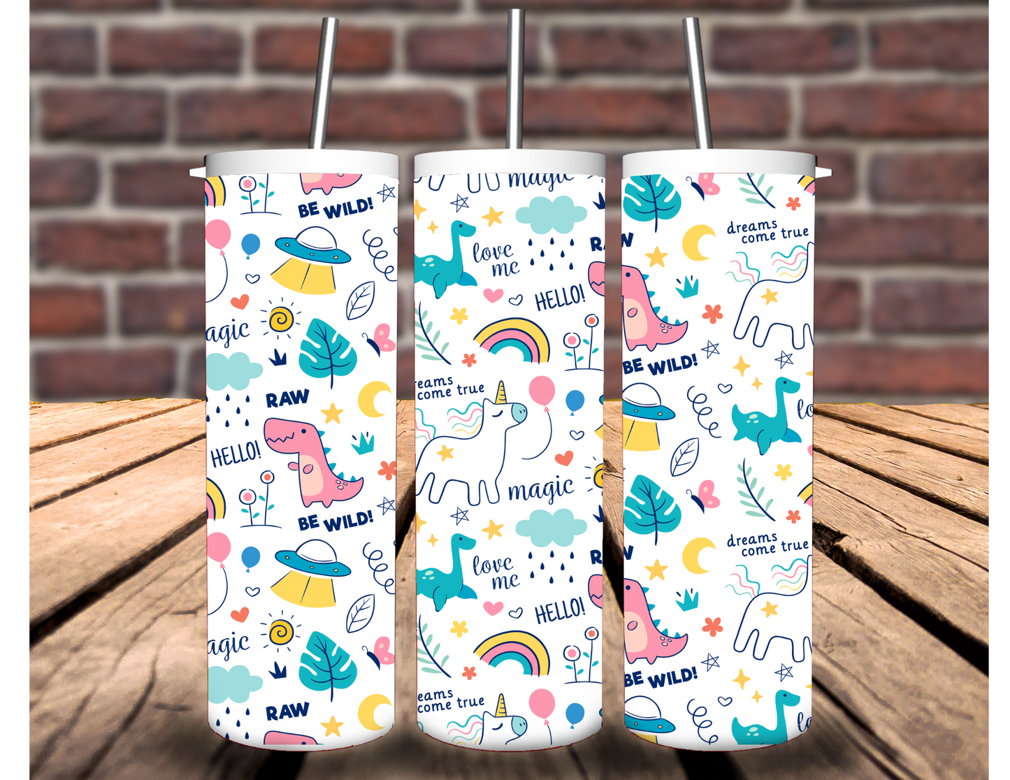 Llamacorn & Dinosaur 20 oz Tumbler