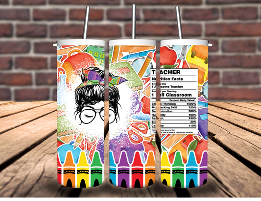Teacher Nutrition Facts 20 oz Tumbler
