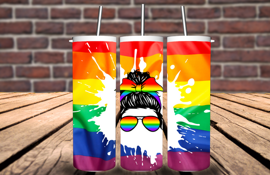 Pride Flag Messy Bun 20 oz Tumbler